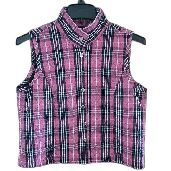Baxter & Wells Tops - Baxter & Wells 100% Cotton Women's Quilted Plaid Pink Vest Comfy Cute Fun Sz Med